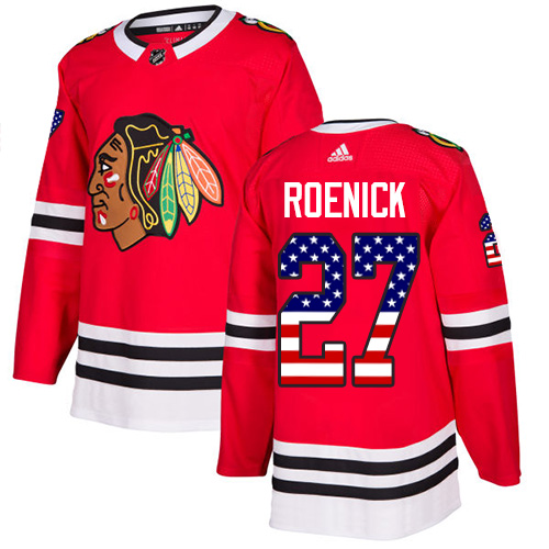 Adidas Blackhawks #27 Jeremy Roenick Red Home Authentic USA Flag Stitched NHL Jersey - Click Image to Close